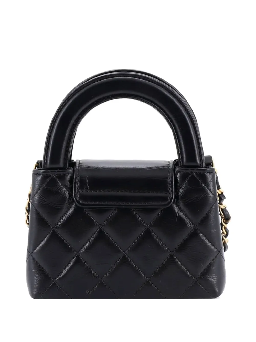 Kelly Top Handle Shopping Bag Quilted Shiny Aged Calfskin Nano Crossbody Bag