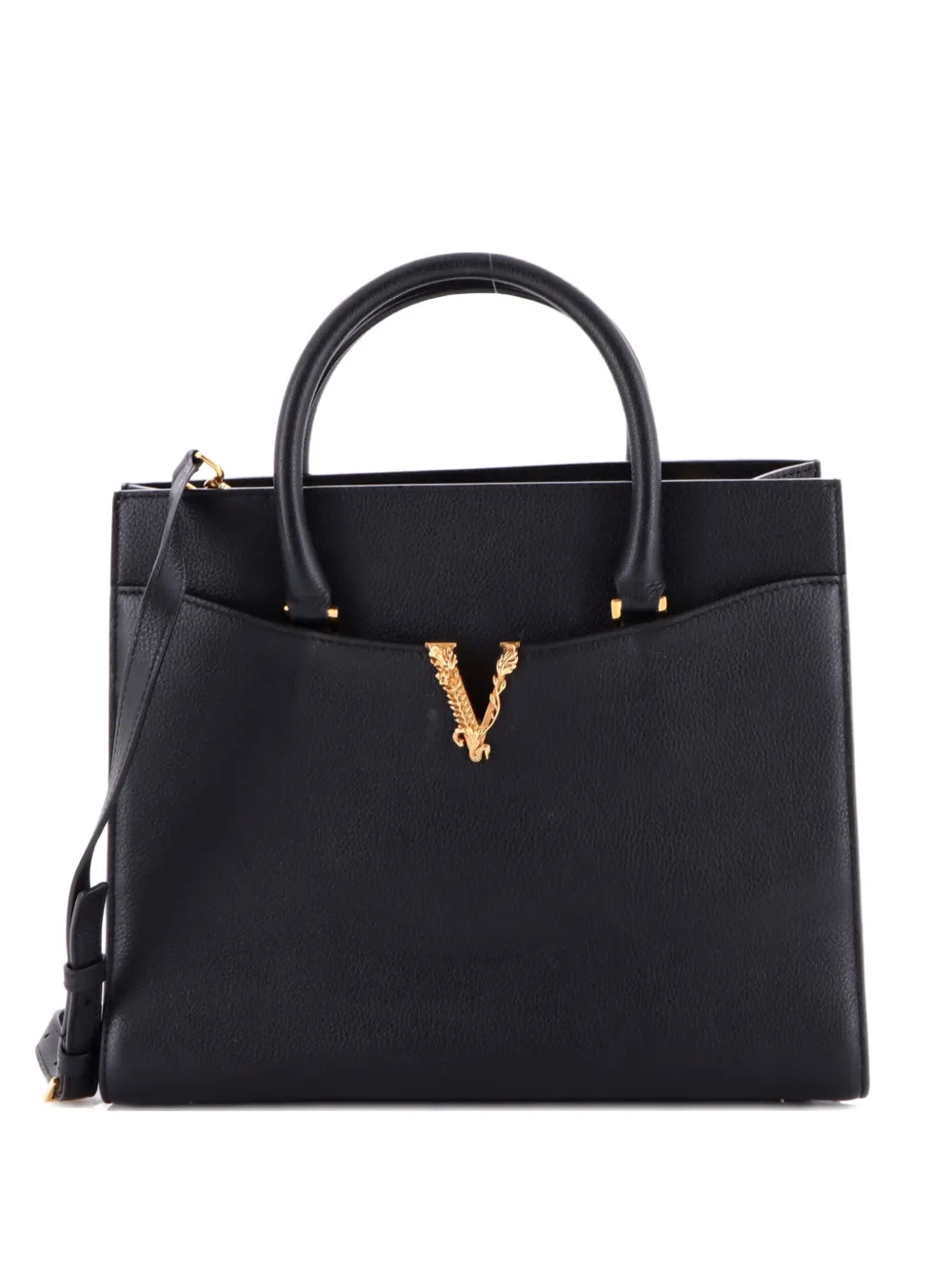 Versace Pre-Owned Virtus Front Pocket Leather Large tote bag - Nero