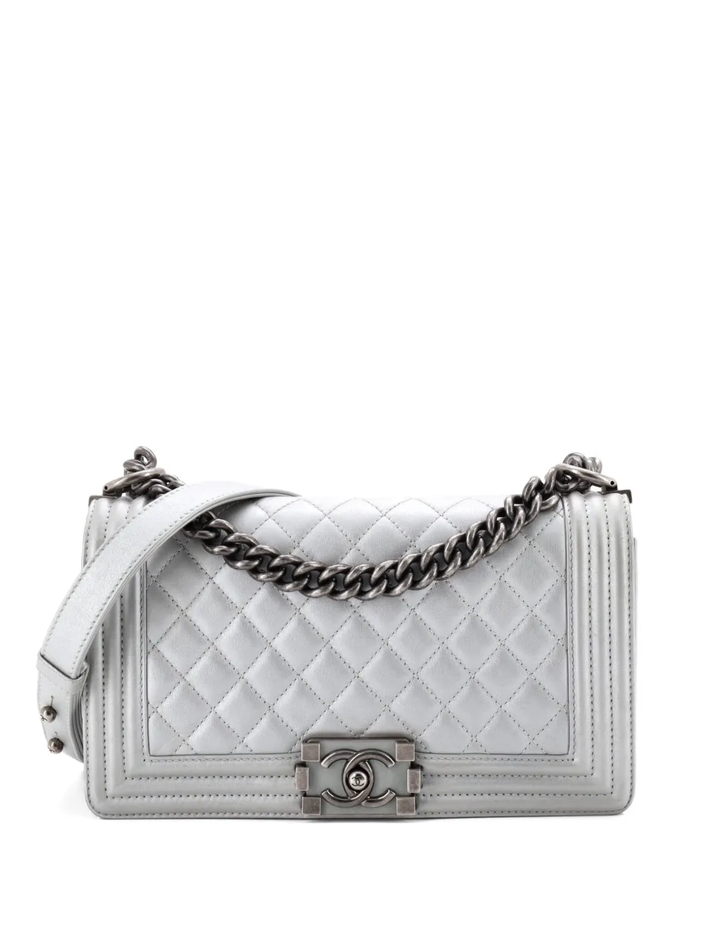 CHANEL Pre-Owned Boy Flap Bag Quilted Metallic Calfskin Old Medium shoulder bag - Argento