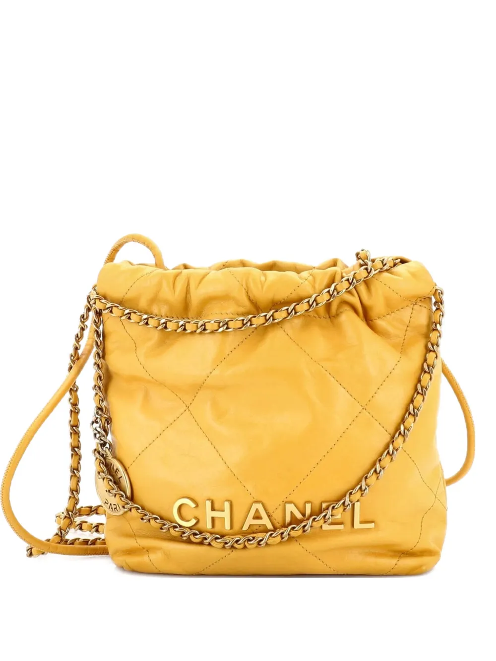 CHANEL Pre-Owned 22 Chain Hobo Quilted Calfskin Mini crossbody bag - Giallo