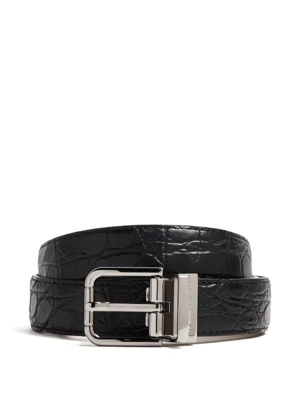 Dolce & Gabbana Crocodile-effect Buckle Belt in Black