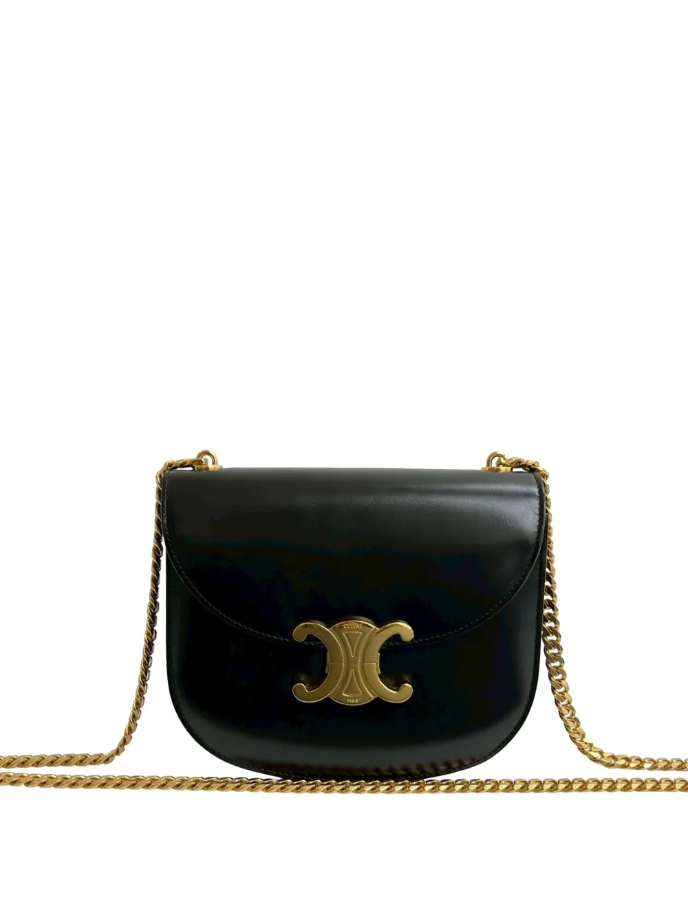 Celine Pre-Owned 2022 Teen Shiny Calfskin Triomphe Besace Clea Chain crossbody bag - Nero