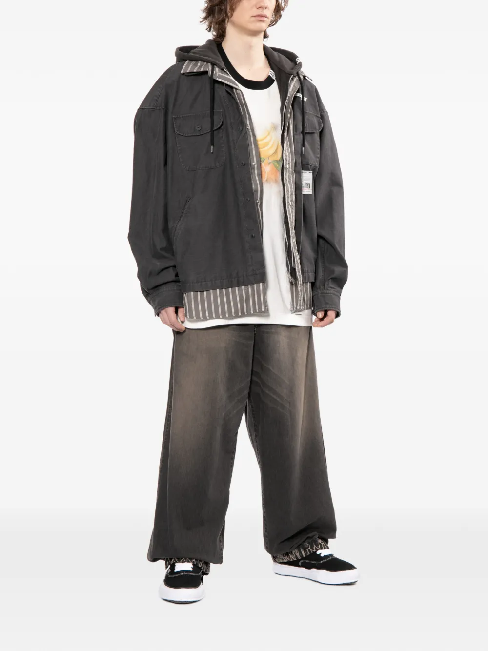 Maison MIHARA YASUHIRO Piumino a righe con cappuccio - Nero