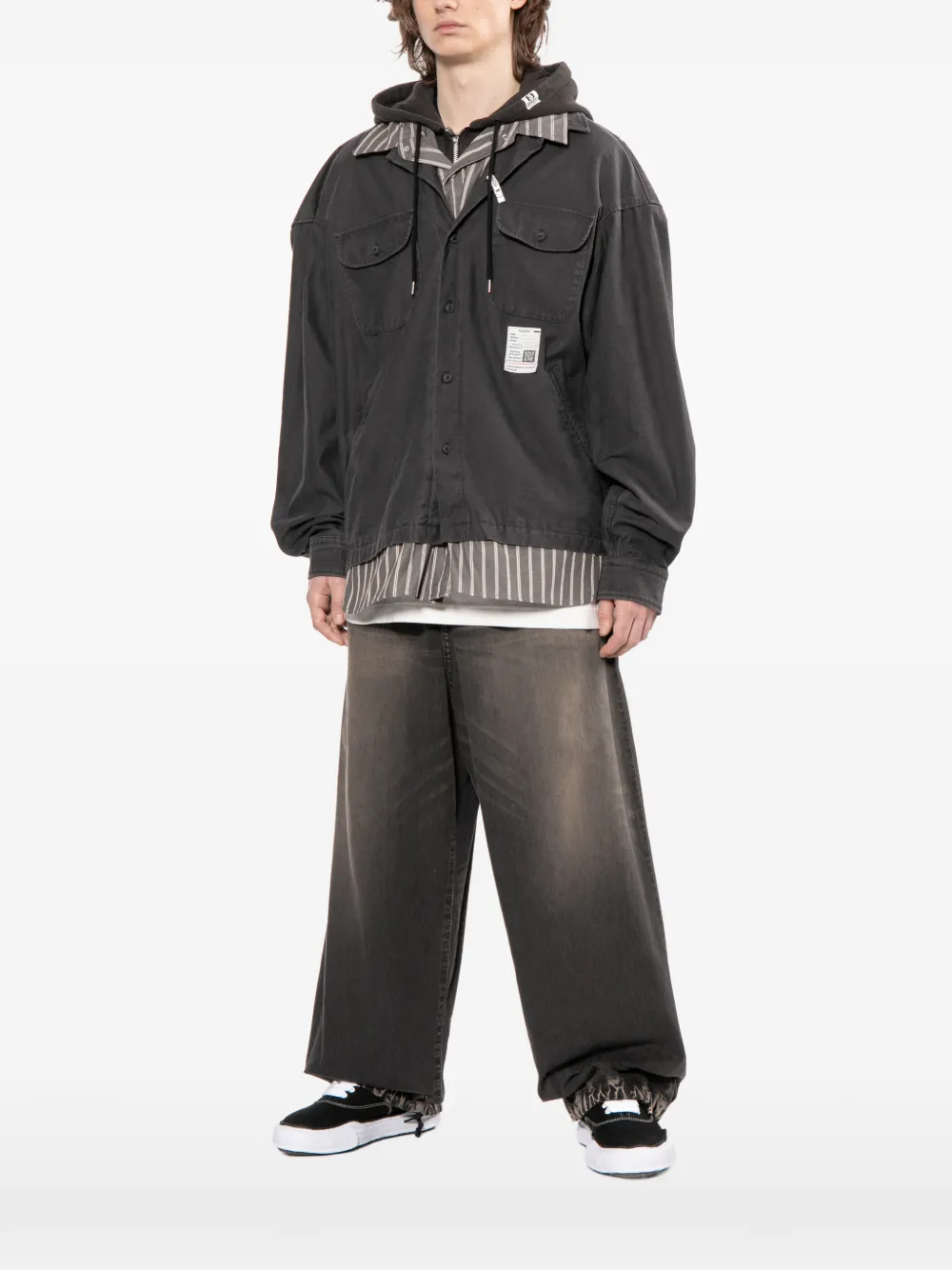  Maison Mihara Yasuhiro Striped Hooded Jacket - Black 
