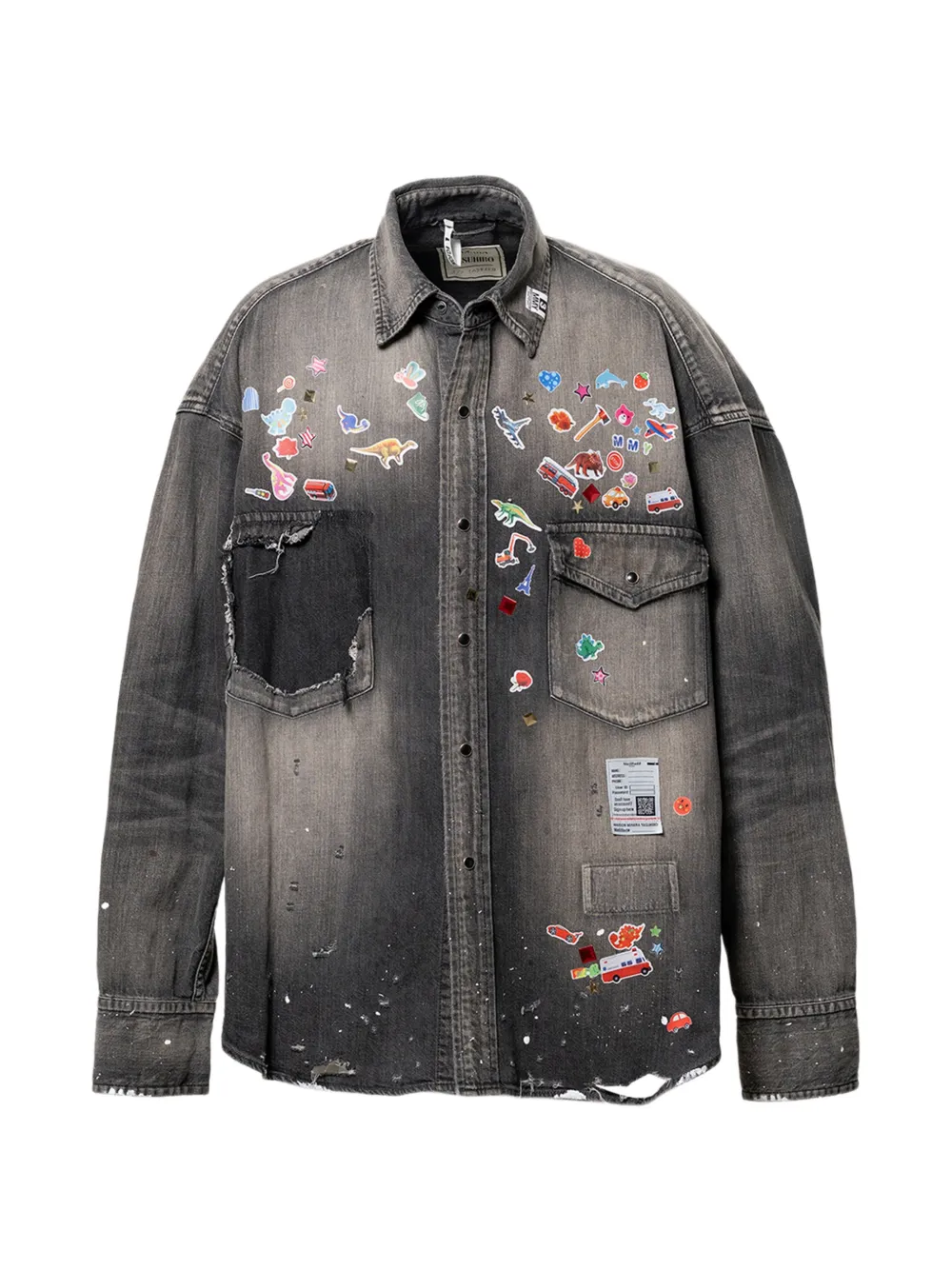 Maison MIHARA YASUHIRO sticker-print denim shirt - Nero
