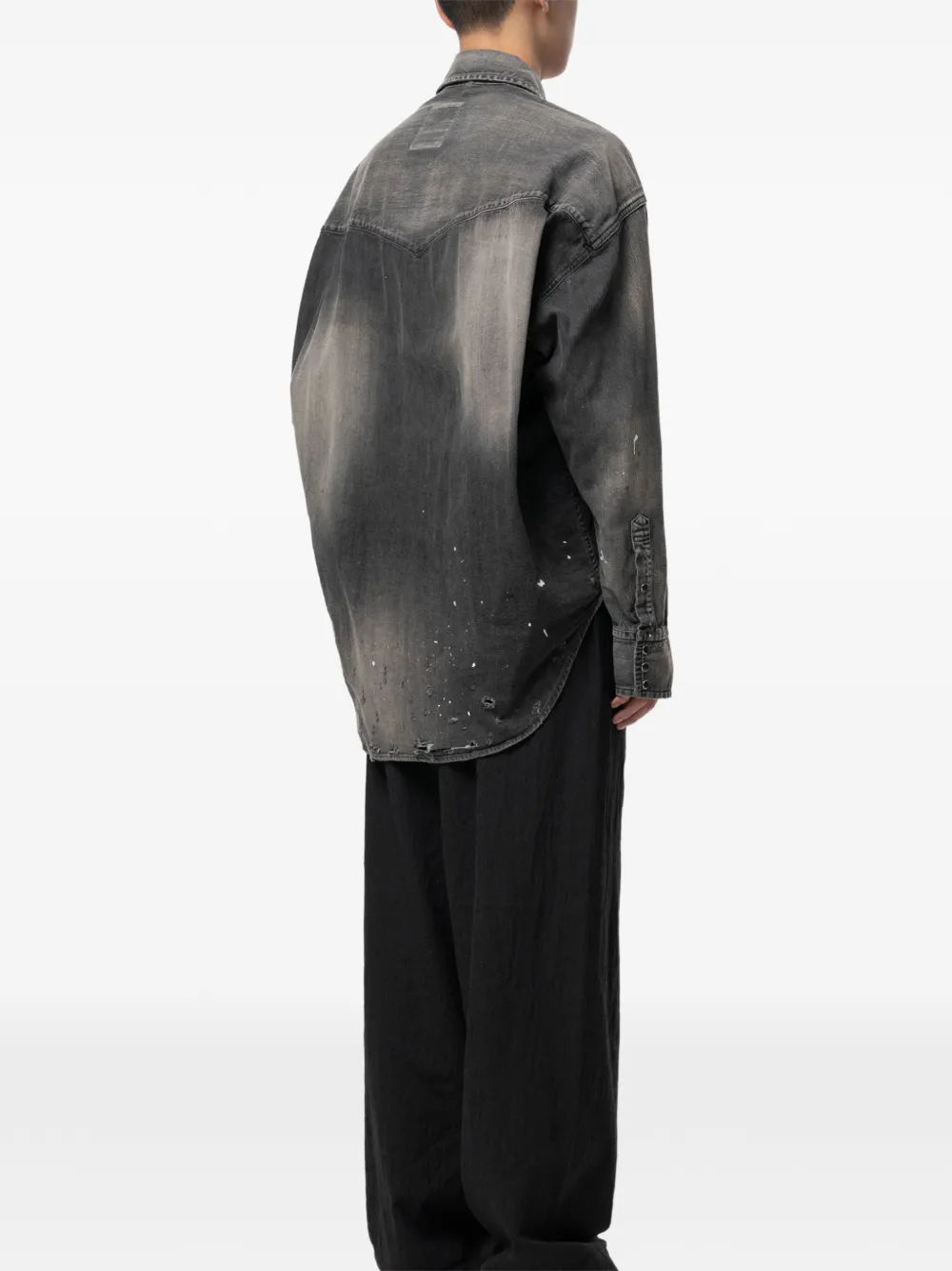 Maison MIHARA YASUHIRO Denim overhemd met stickerprint Zwart