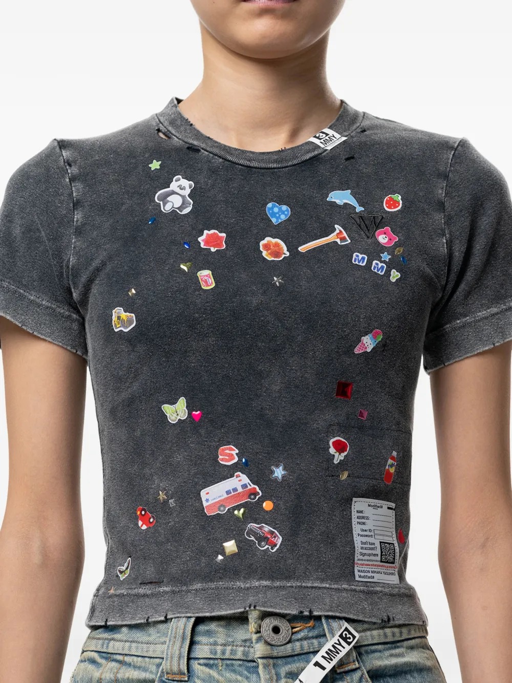 Maison MIHARA YASUHIRO Kids gebleekt T-shirt met stickerprint Grijs