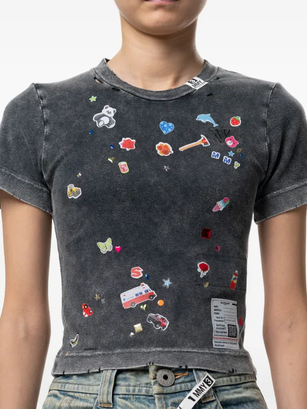 Maison MIHARA YASUHIRO Kids sticker-print Bleached T-shirt | Grey