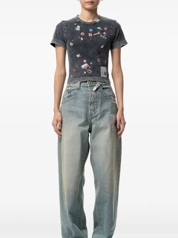 Maison MIHARA YASUHIRO Kids sticker-print Bleached T-shirt | Grey