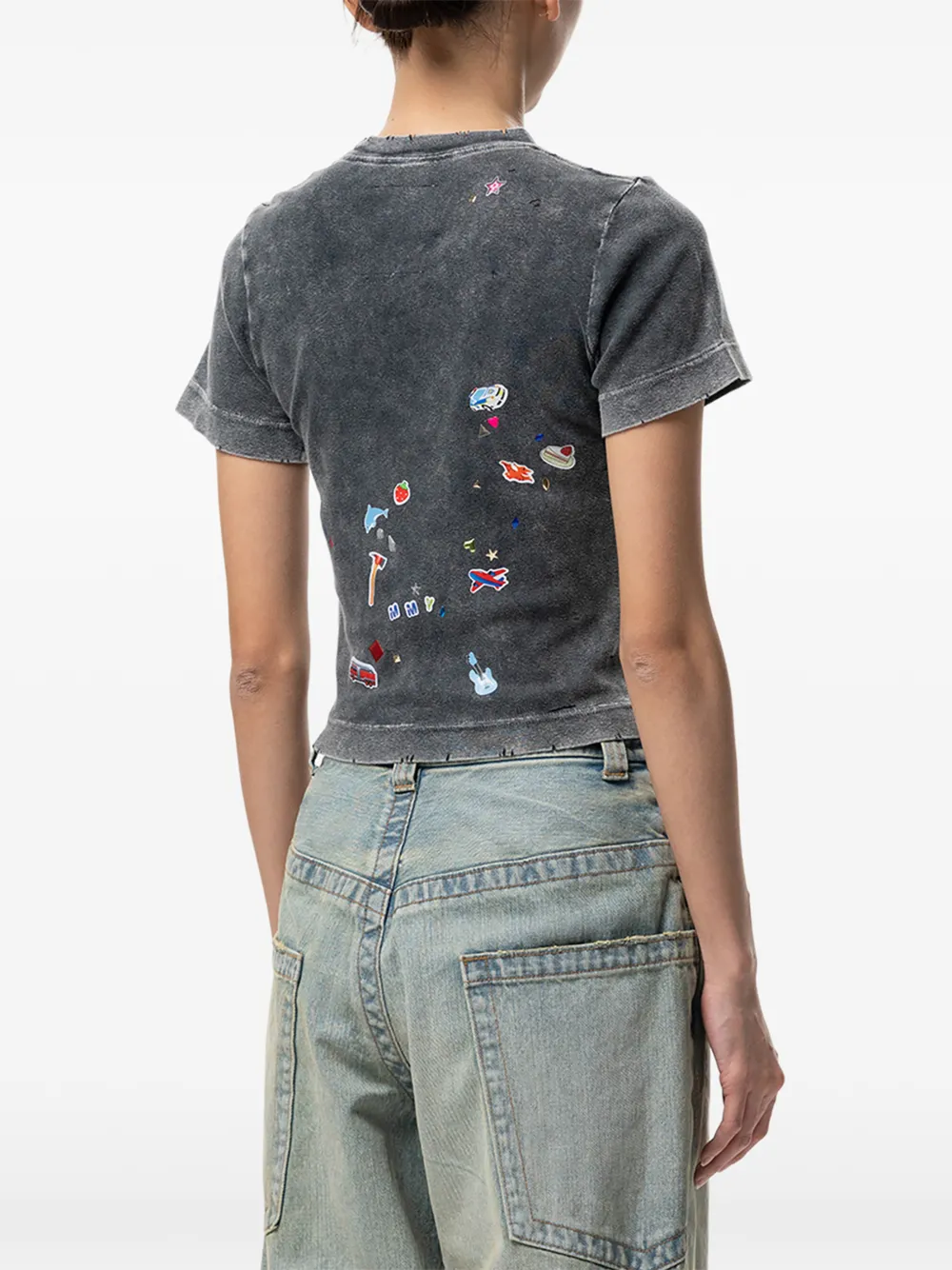 Maison MIHARA YASUHIRO Kids gebleekt T-shirt met stickerprint Grijs
