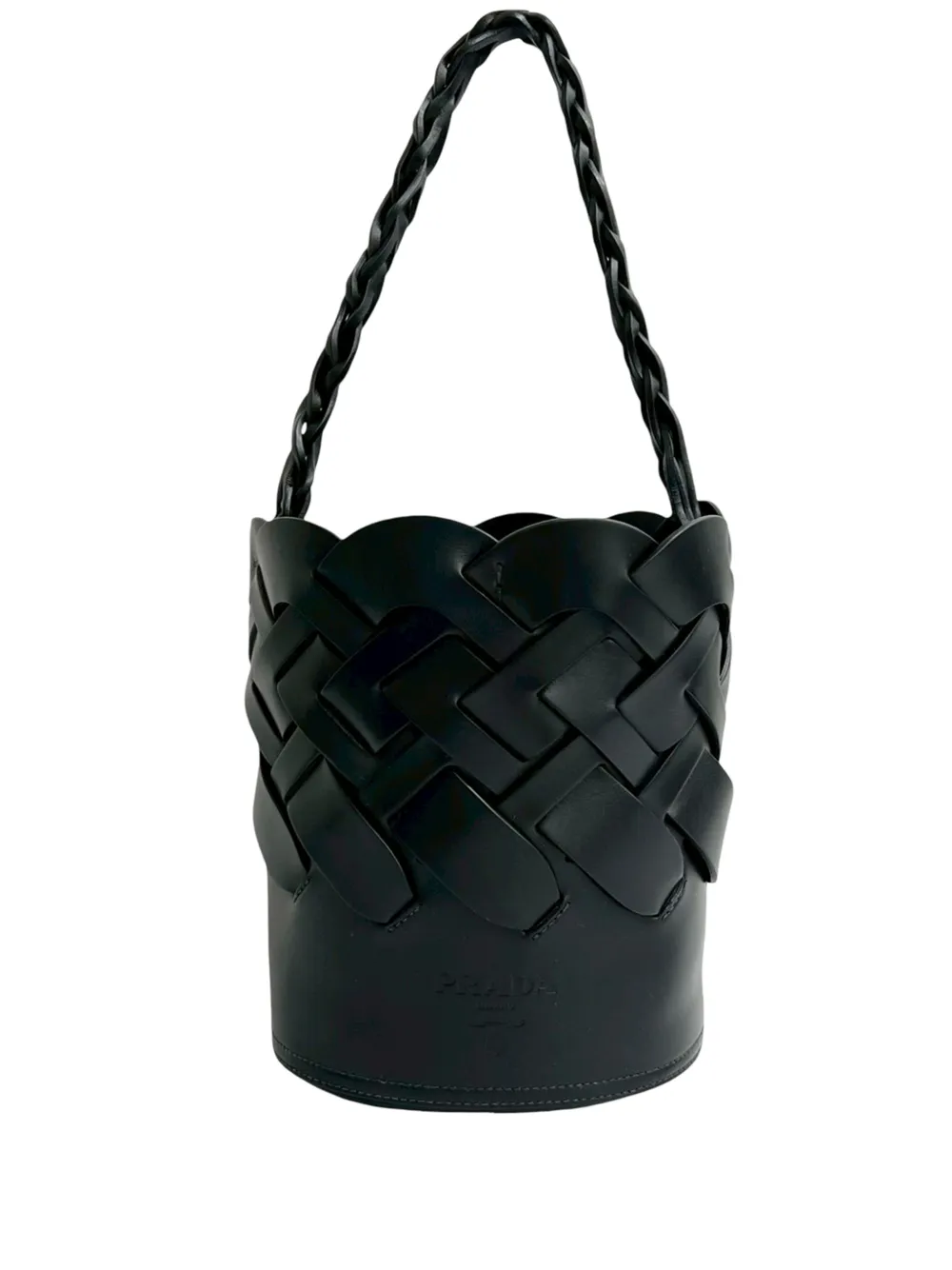 Prada Pre-Owned 2010-2026 Vitello Intreccio Tress bucket bag - Nero
