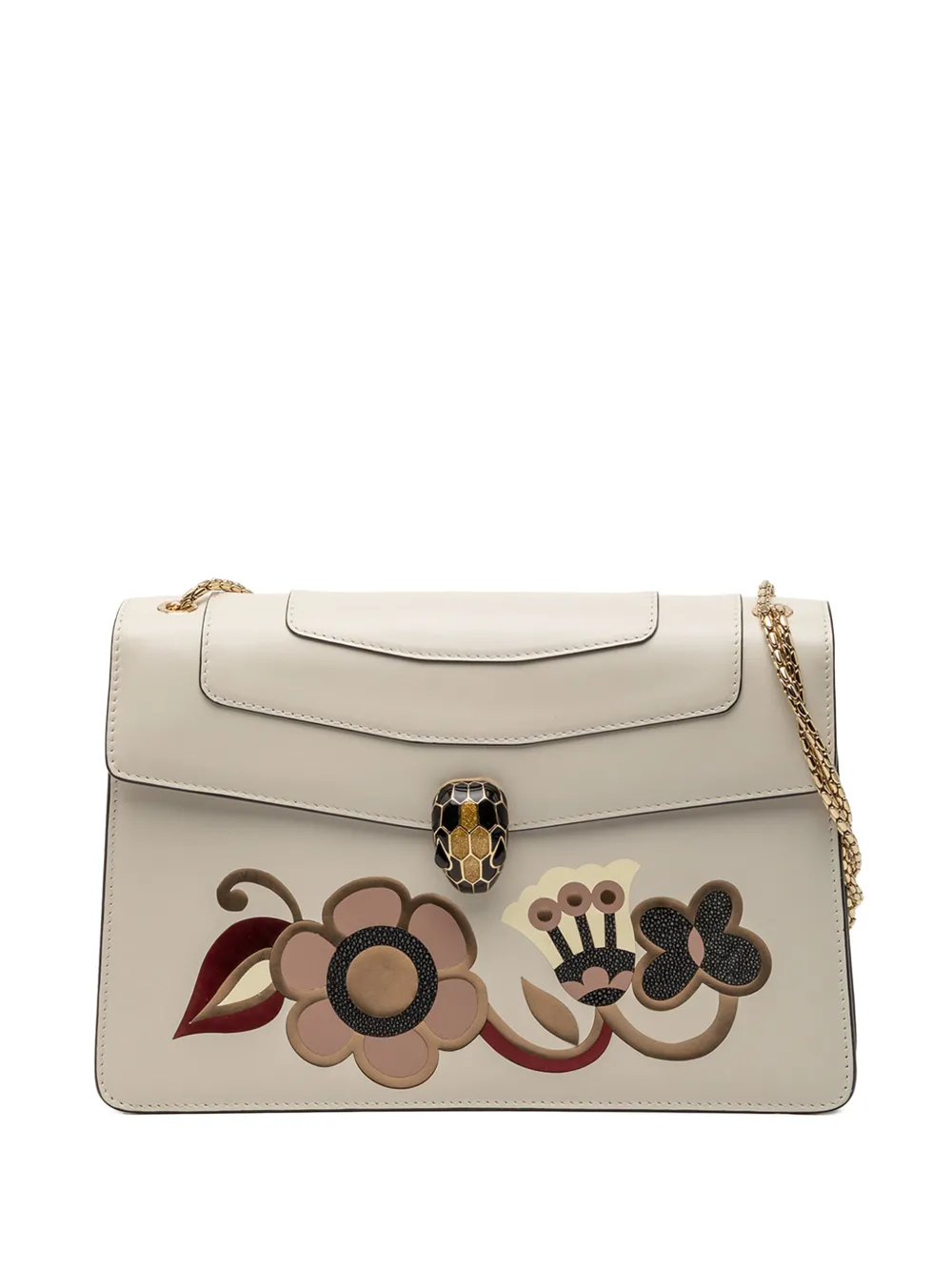 Bvlgari Pre-Owned Borsa a spalla Serpenti Forever media in pelle di vitello con decorazione a fiori 2021-2025 - Marrone