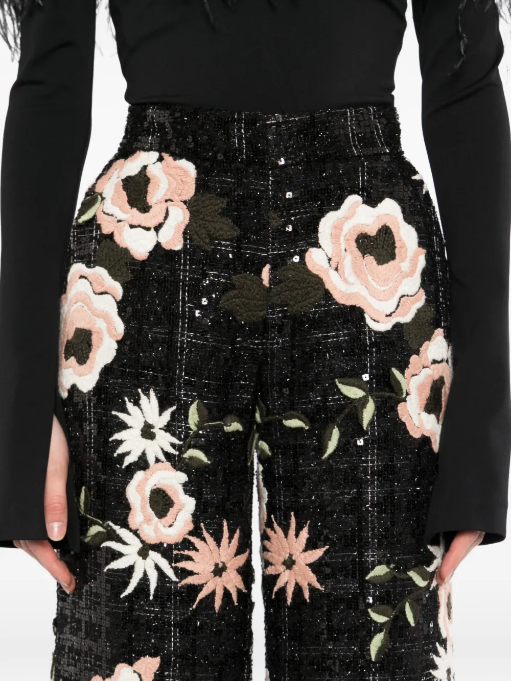 Elie Saab Broek met geborduurde bloemen Zwart