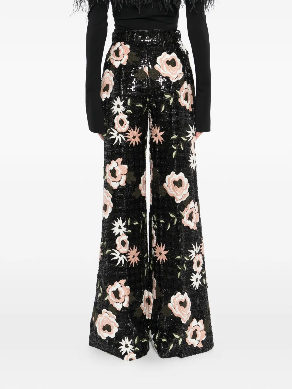 Elie Saab Broek met geborduurde bloemen Zwart