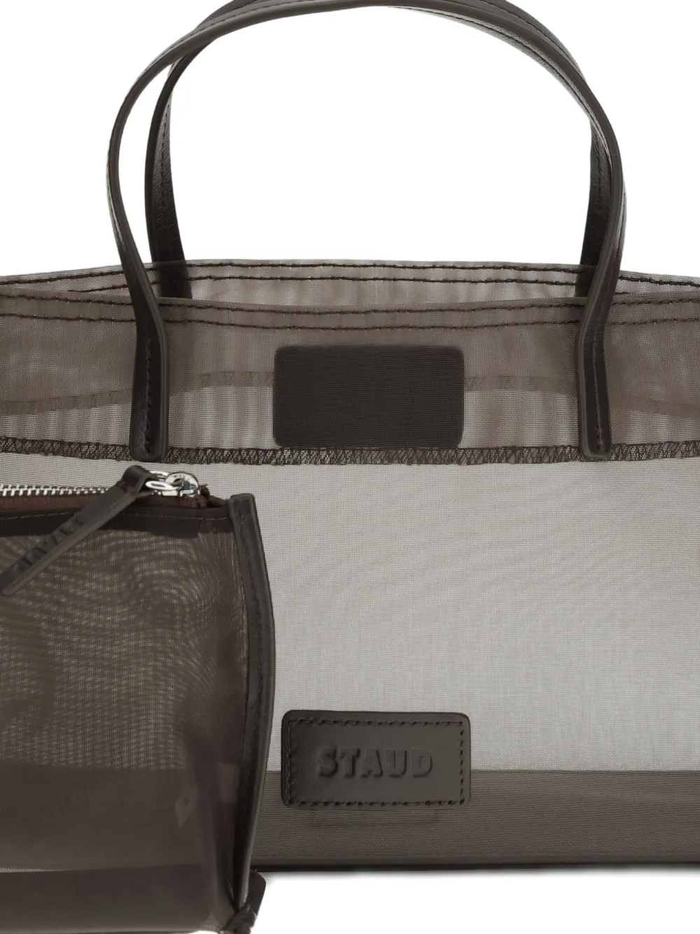 STAUD Christos mini-shopper met mesh Bruin