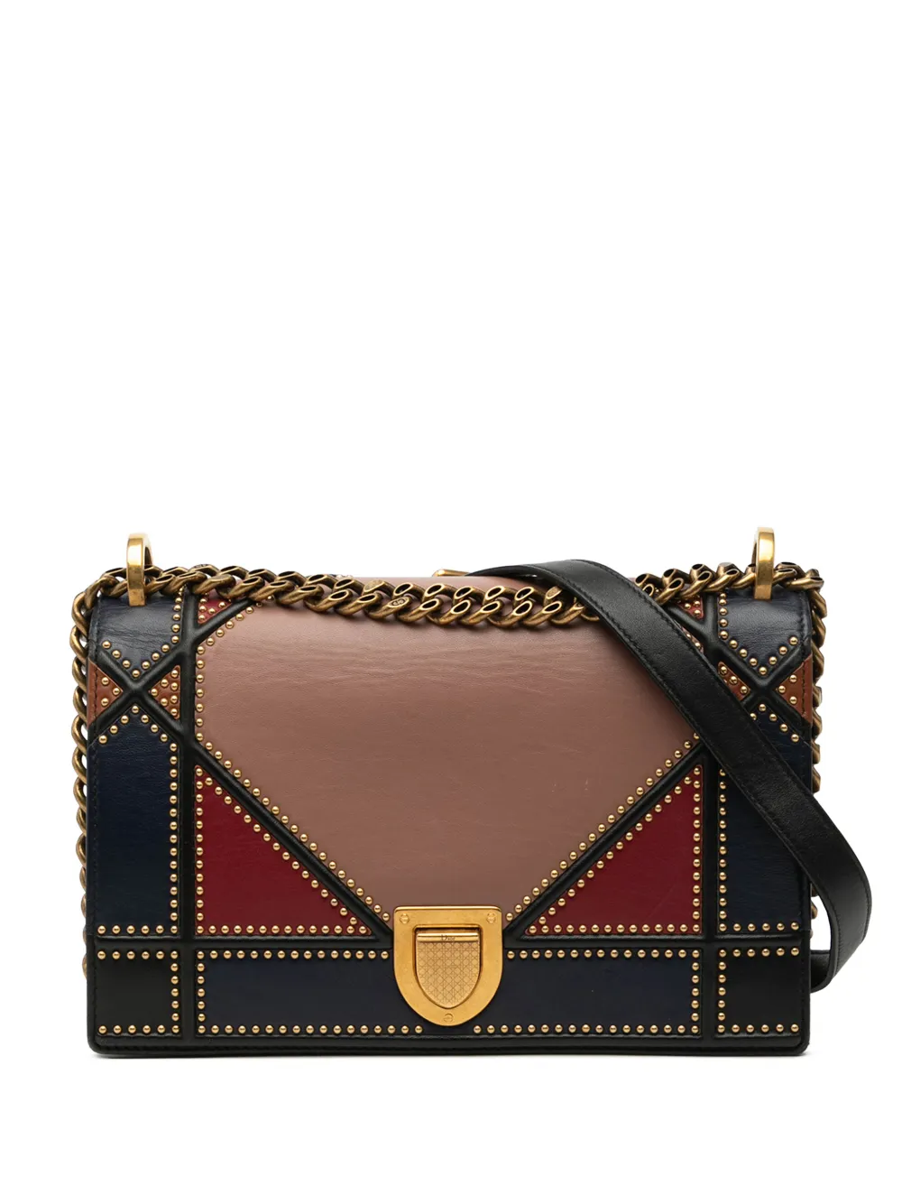 Christian Dior Pre-Owned 2018 Medium Multicolore Studded Lambskin Diorama Flap crossbody bag - Marrone