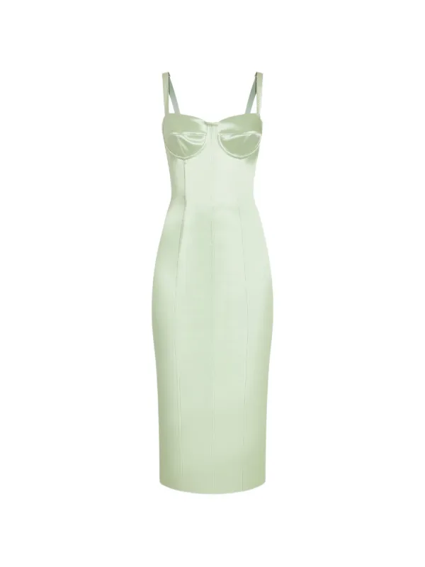 Dolce & Gabbana Satin calf-length Corset Dress With Bra Detail | Green