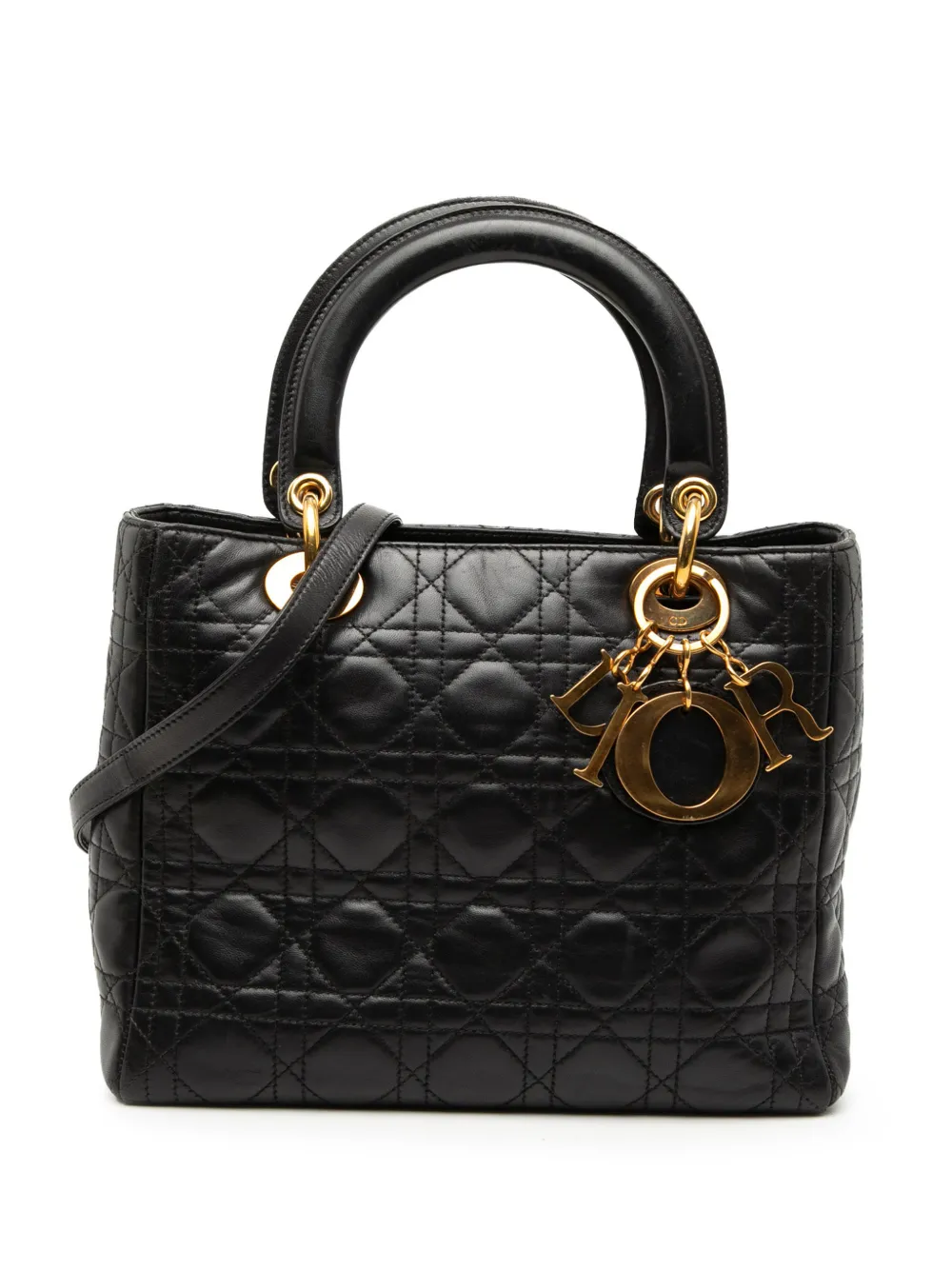 Christian Dior Pre-Owned Borsa a tracolla Lady Dior media in pelle di agnello con motivo Cannage 2000-2025 - Nero