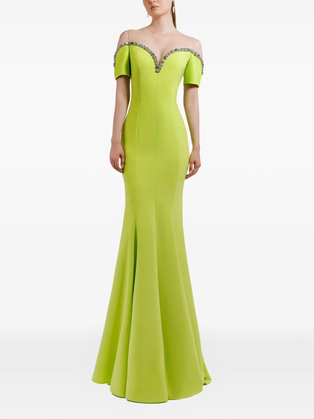 Gemy Maalouf Maxi-jurk met sweetheart hals en kralen Groen