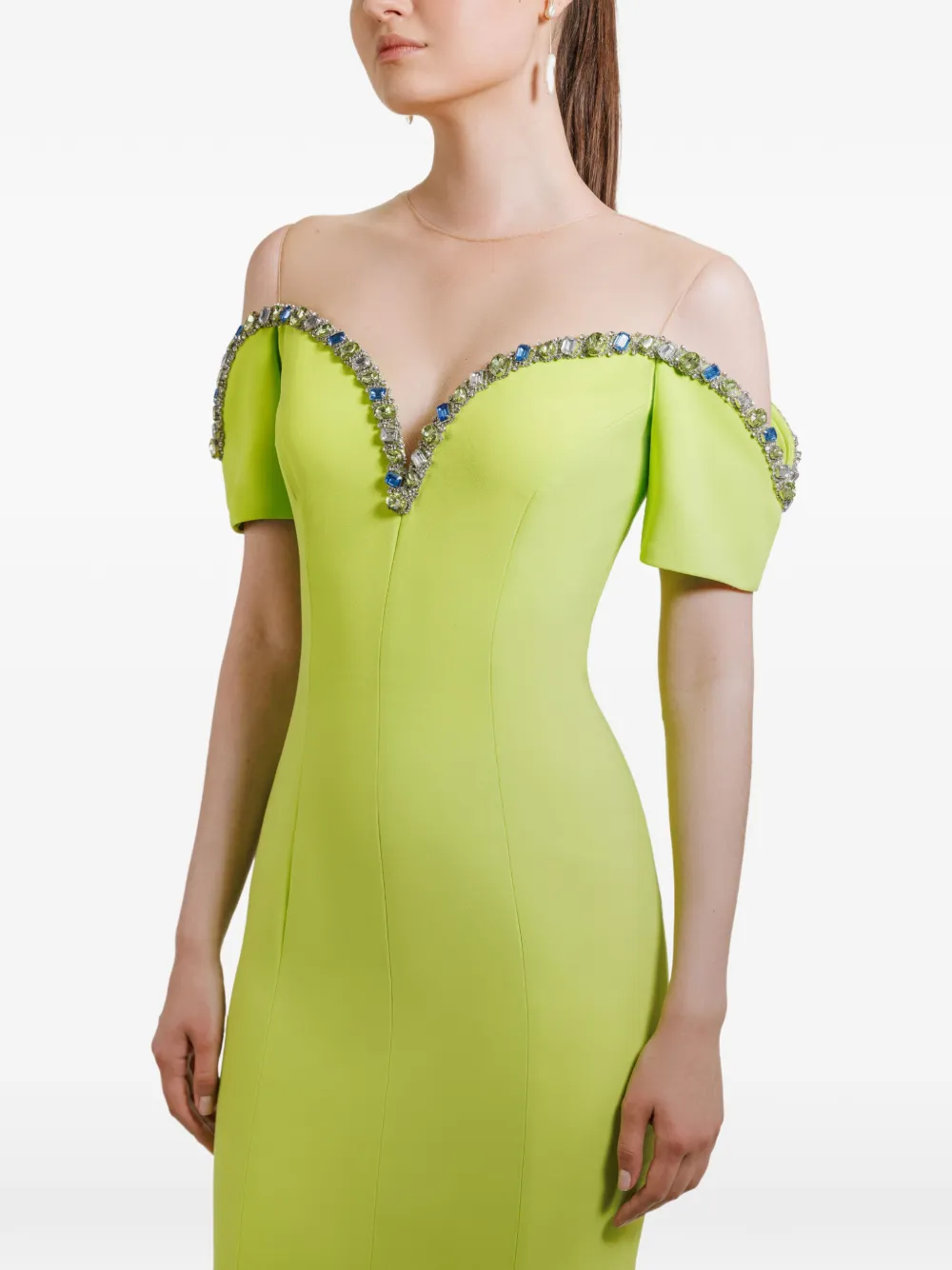 Gemy Maalouf Maxi-jurk met sweetheart hals en kralen Groen