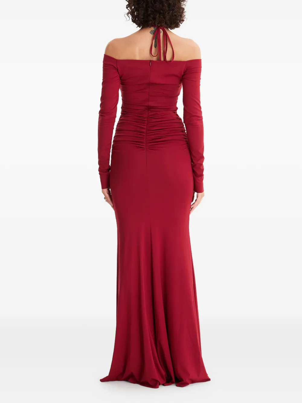 MOOS STUDIO Heatline off-shoulder maxi-jurk Rood