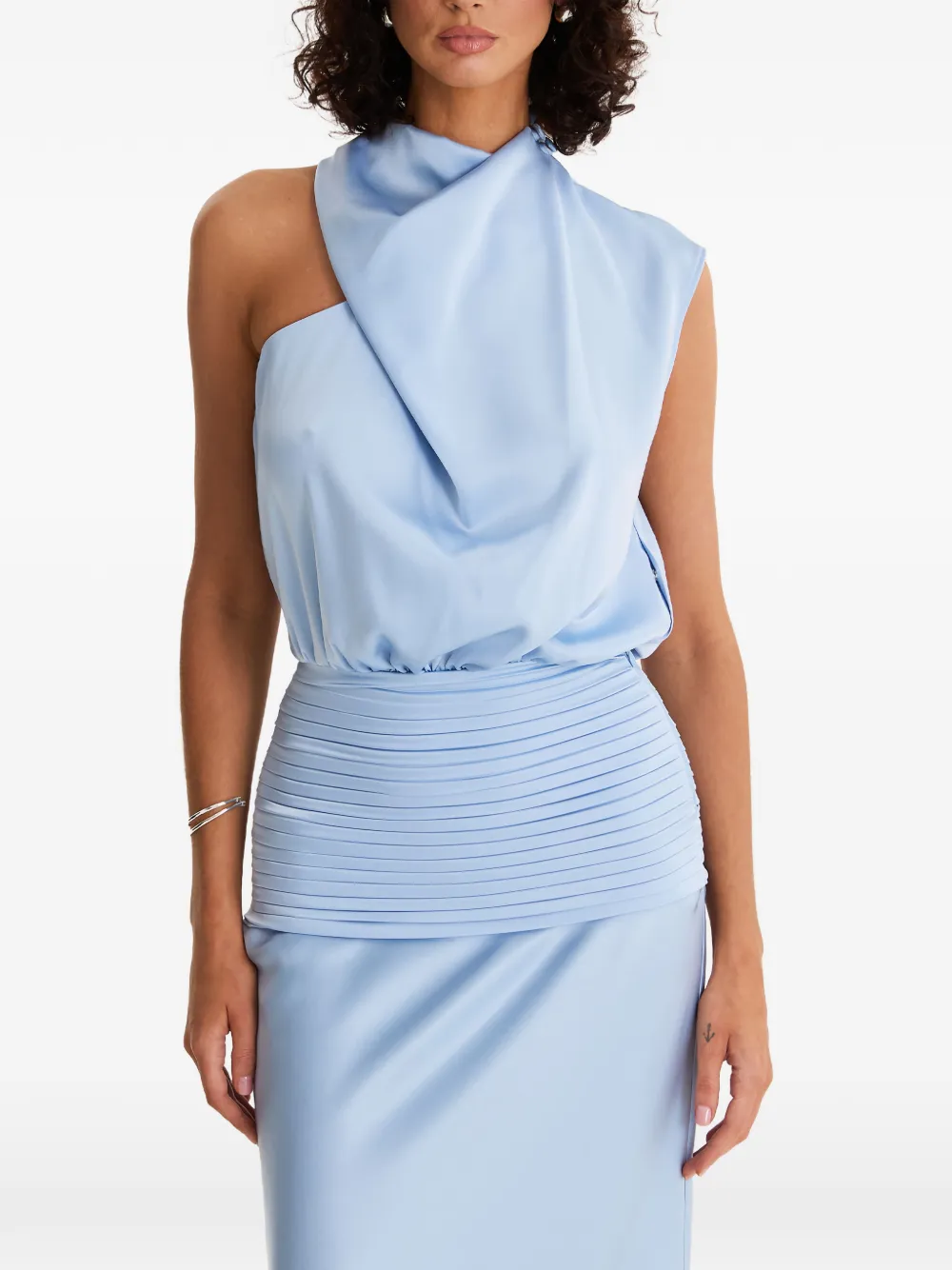 MOOS STUDIO Asymmetrische maxi-jurk met geplooid detail Blauw