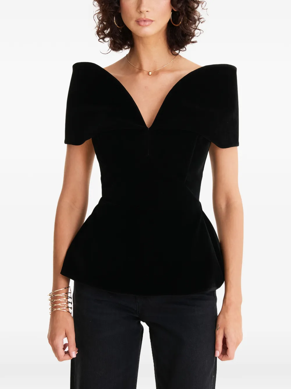 MOOS STUDIO V-neck peplum top - Nero