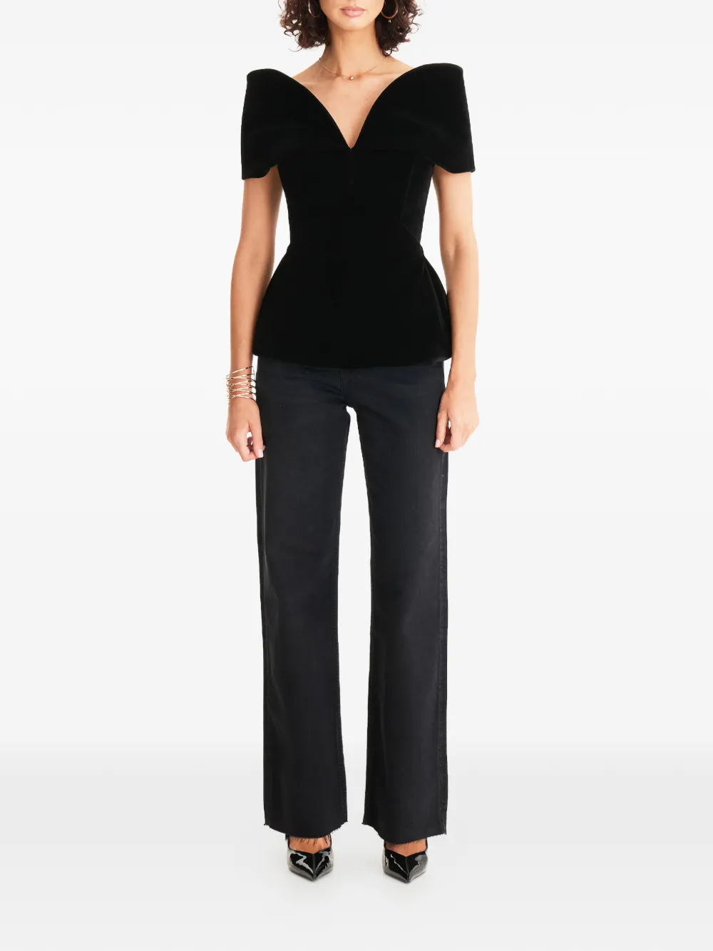  Moos Studio V-neck Peplum Top - Black 