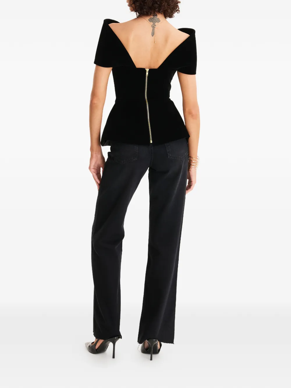  Moos Studio V-neck Peplum Top - Black 