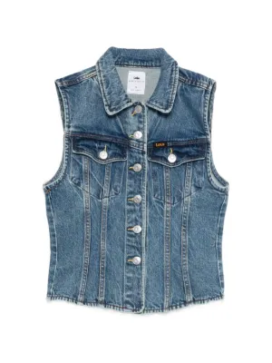 SANDRO Cropped Studded Denim Vest | Blue | FARFETCH