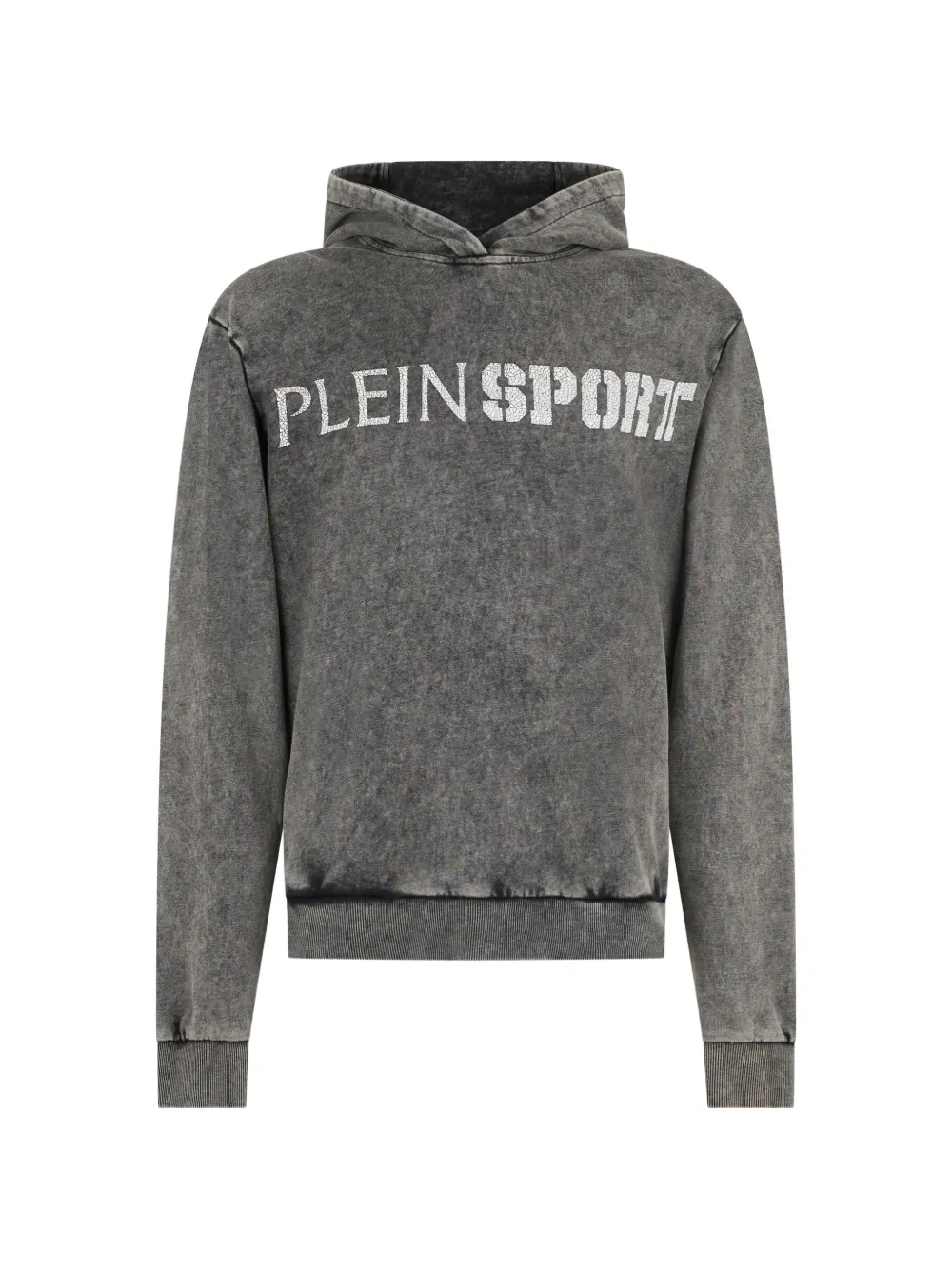 Plein Sport washed-effect crackle-print hoodie - Grigio
