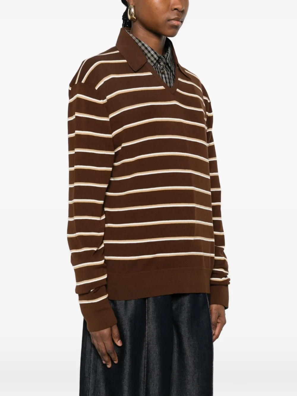  Miu Miu Embroidered Stretch Cotton Blend Polo Shirt - Brown 