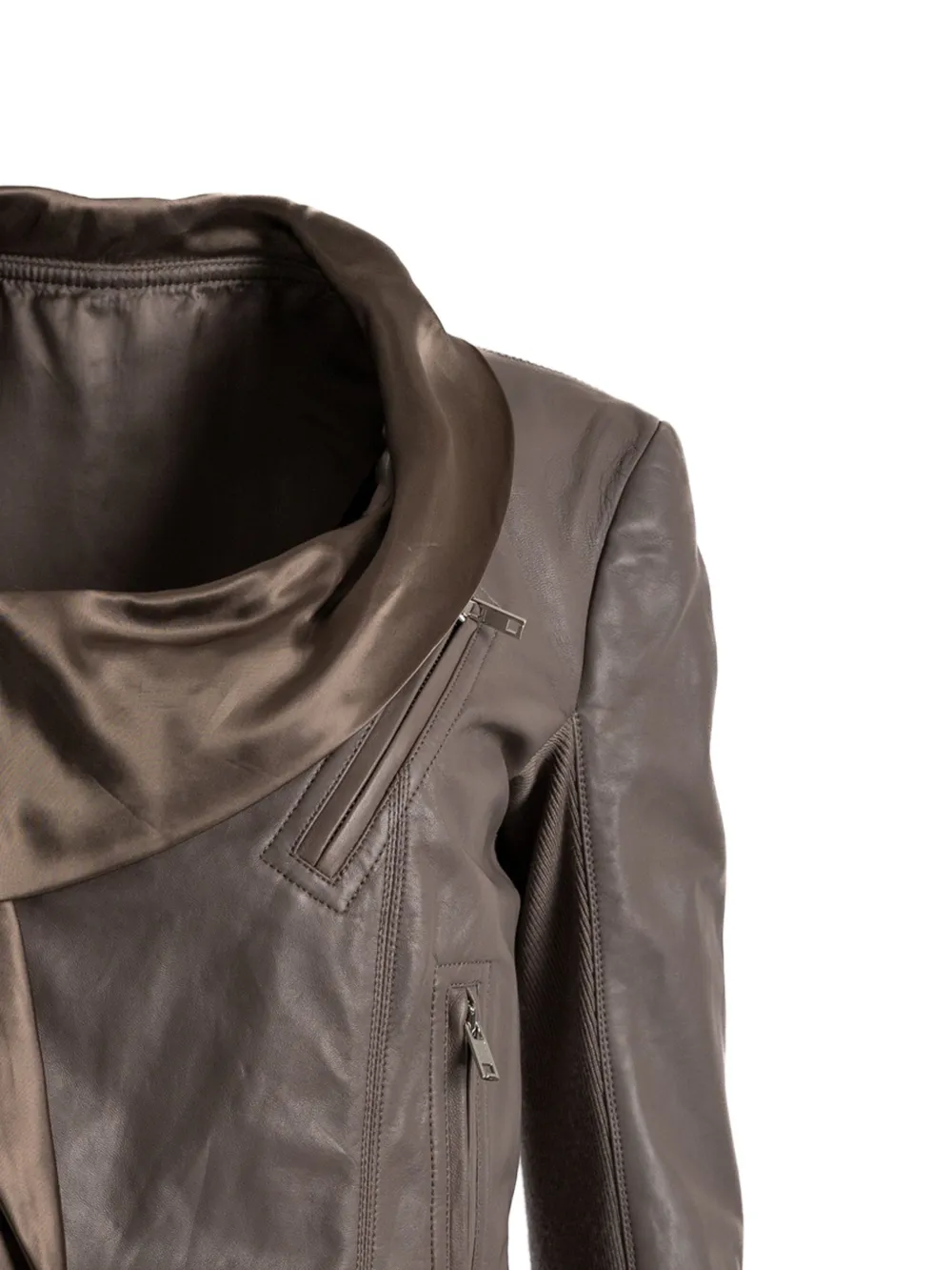 Rick Owens Leren jack met gedrapeerd detail en rits Bruin