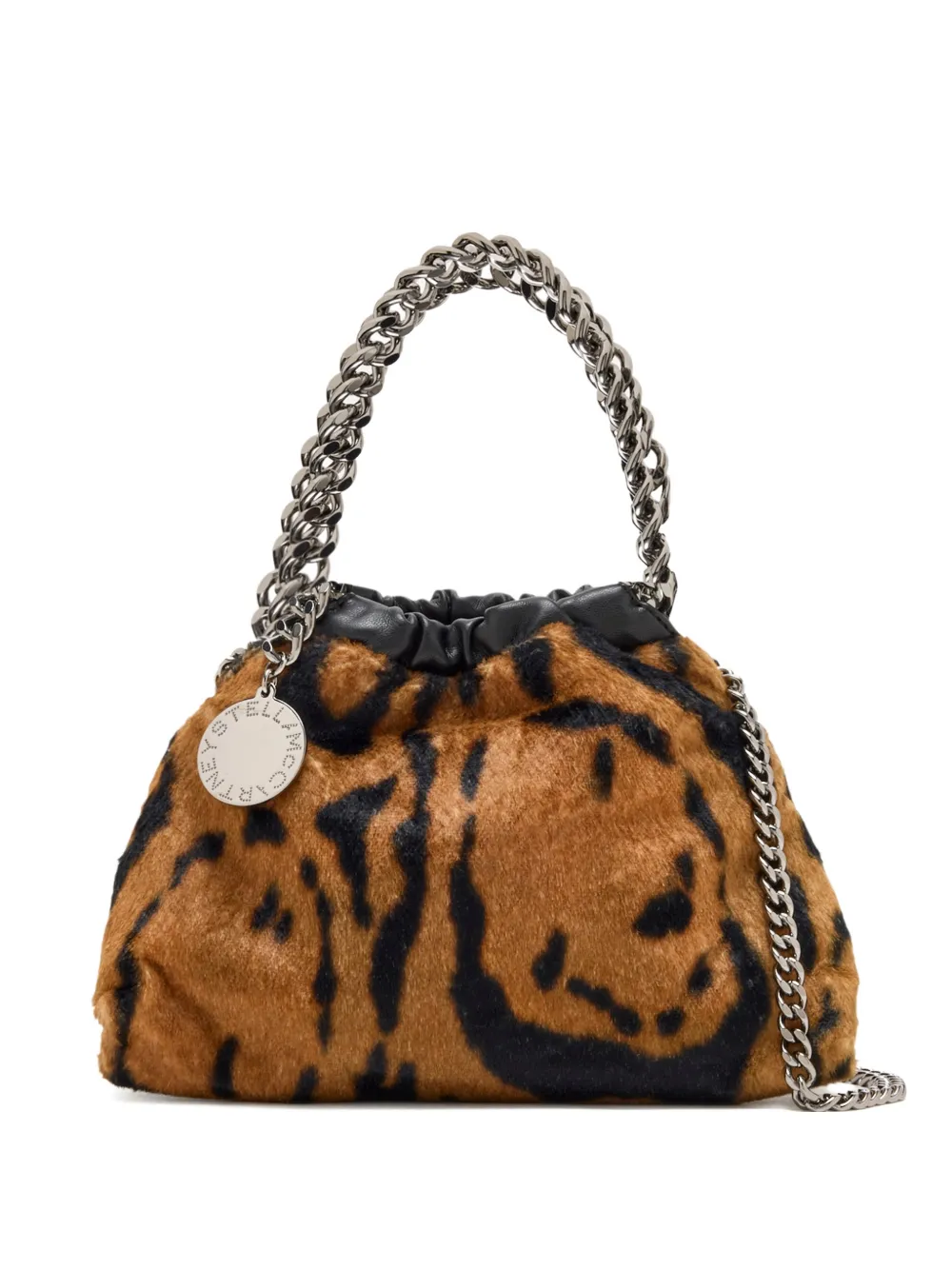 Stella McCartney tiger-stripe chain bucket bag - Marrone