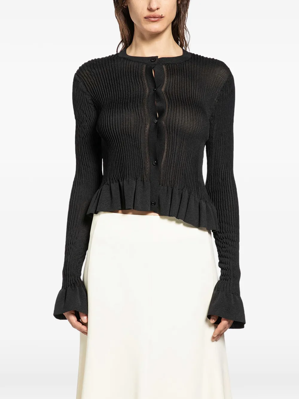Jil Sander frilled-hem cardigan - Nero