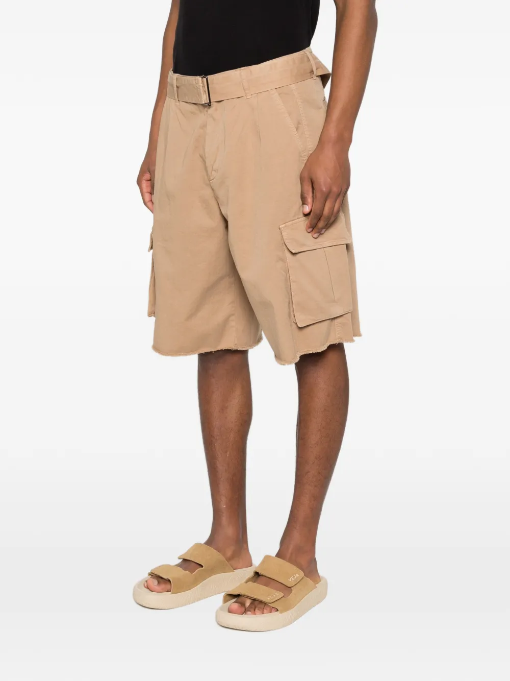  Laneus Belted Button Cargo Shorts - Brown 