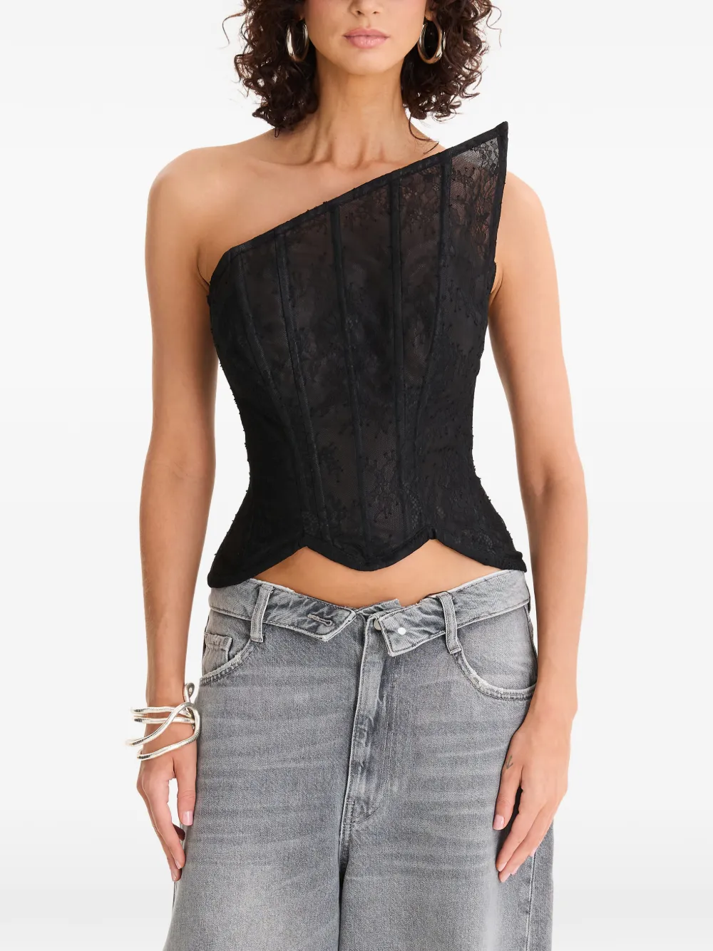 MOOS STUDIO Triangle lace top - Nero