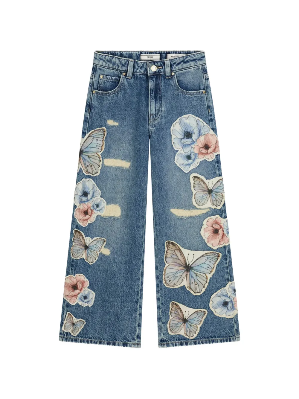 guess kids butterfly floral jeans - Blu