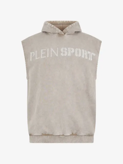 Plein Sport crackle-effect sleeveless hoodie