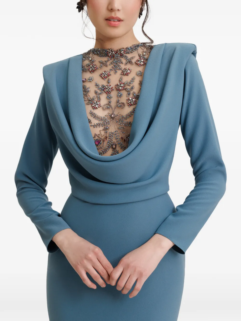 Gemy Maalouf Maxi-jurk met gedrapeerde hals Blauw