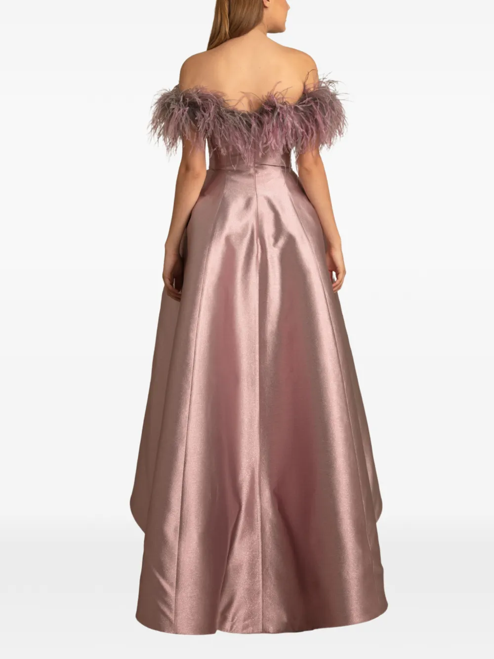 Gemy Maalouf Off-shoulder maxi-jurk met veren Roze