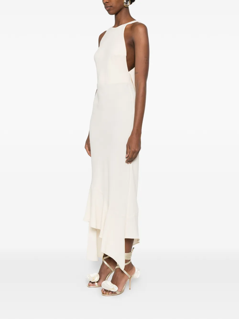 THE ANDAMANE Carmen midi-jurk met ruches Beige