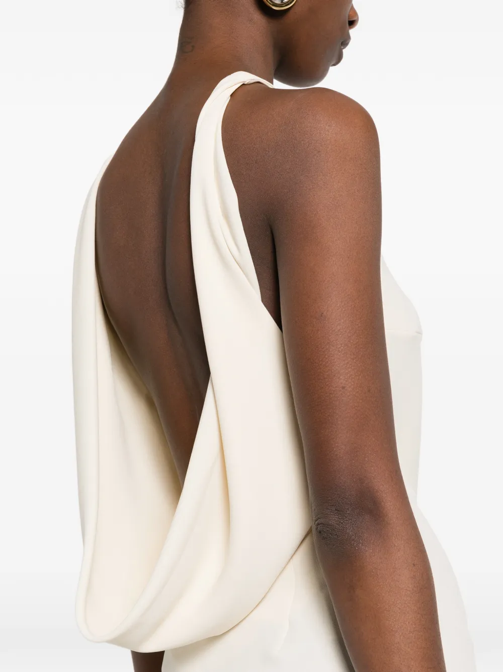 THE ANDAMANE Carmen midi-jurk met ruches Beige