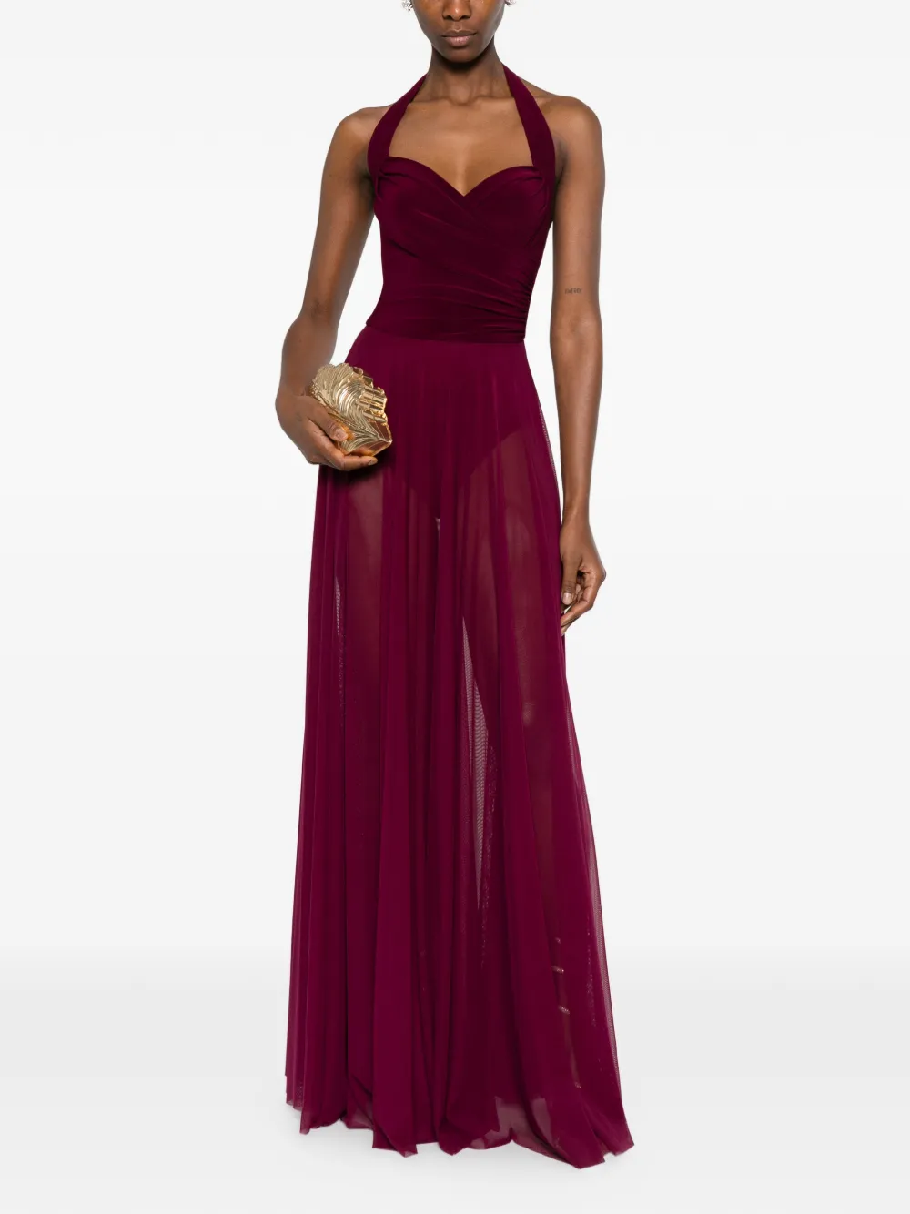  Norma Kamali Halter Draped Maxi Dress - Red 