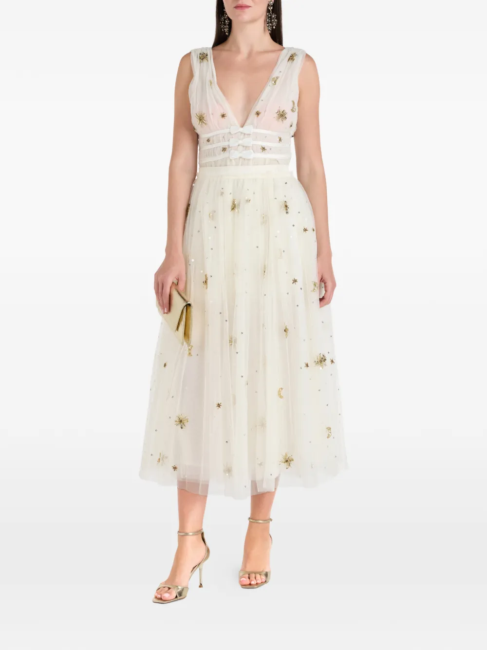 LoveShackFancy Wilona embellished midi skirt - Neutrals