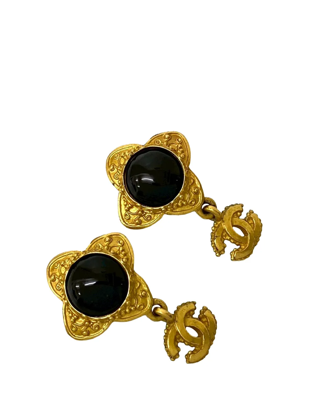 CHANEL Pre-Owned 1996 CC Gold Plated Gripoix Flower Drop Clip On Earrings costume earrings - Nero