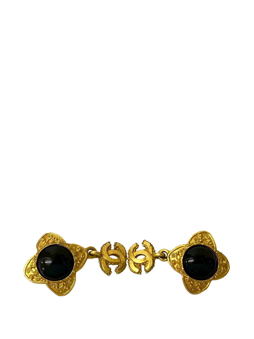  Chanel Pre-owned Boucles D'oreilles Fantaisie Pendantes Gripoix En Plaqué Or En Forme De Fleur à Logo Cc Et Fermoir Clip (1996) - Noir 