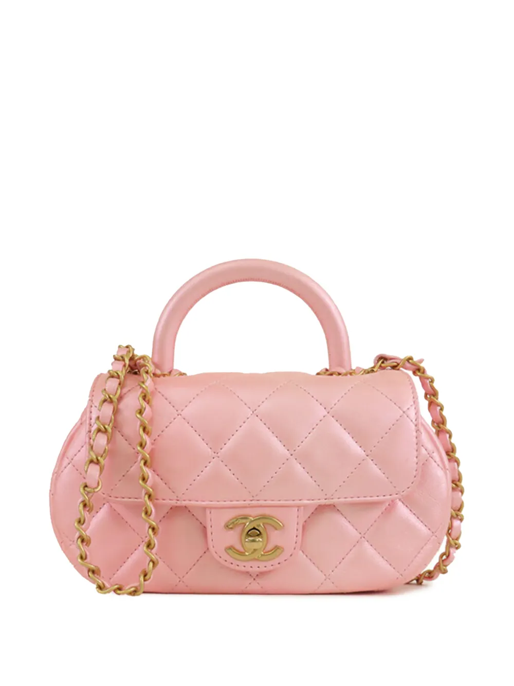 CHANEL Pre-Owned 2021-2025 CC Quilted Iridescent Lambskin Top Handle Bag satchel - Rosa