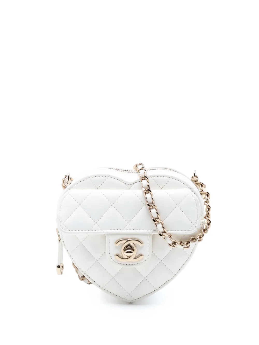 CHANEL Pre-Owned 2021 Mini Lambskin CC in Love Heart crossbody bag - Bianco
