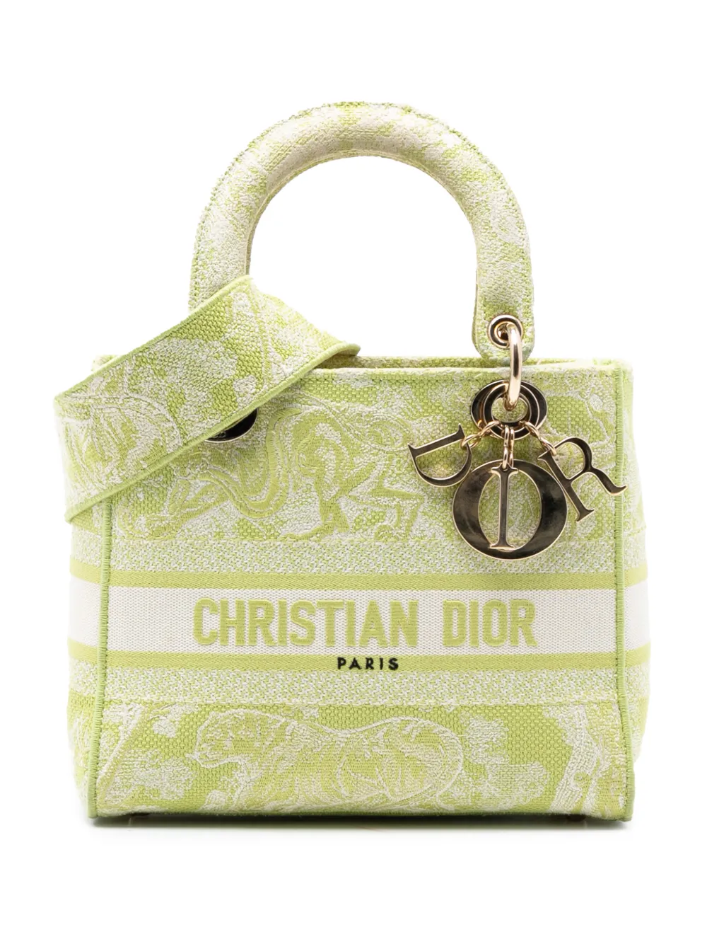 Christian Dior Pre-Owned Borsa a tracolla Lady D Lite media in tela di Jouy con ricamo 2021 - Verde